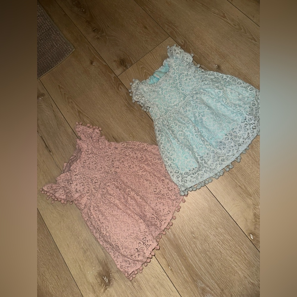 Girls' Lace Pom-Pom Dress - Pink & Light Blue